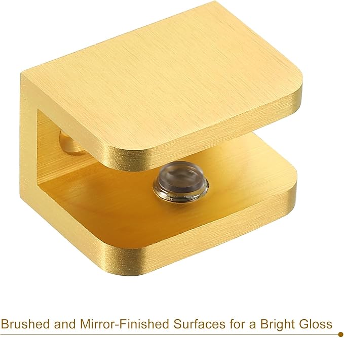 Uxcell Brass Glass Shelf Clamp, 10Pcs for 10-12mm Thick Glass, Adjustable Bracket Support Holder, Gold