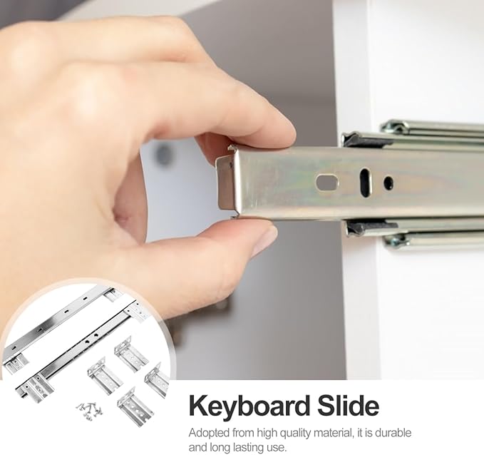 FAVOMOTO Drawer Slides, Underdesk Keyboard Tray Slides Drawer Glides Full Extension Drawer Slides Dresser Glides Keyboard Tray Under Desk Slide for Cabinet Furniture Hardware Accessories