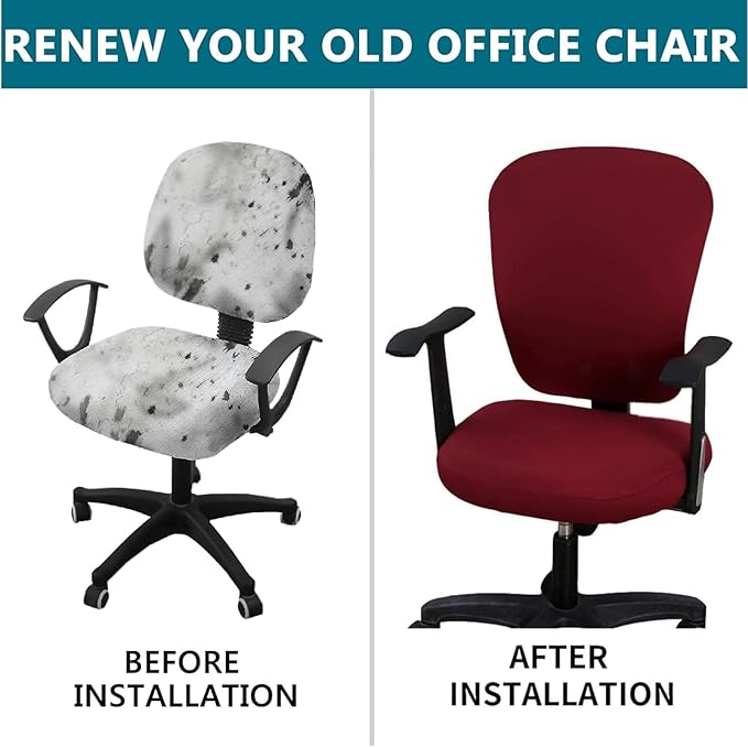 Office Computer Chair Cover Stretch Universal Jacquard Seat Slipcover 2 Piece for Desk Rotating Armless Chair, Removable Washable Anti-dust Chair (Wine)