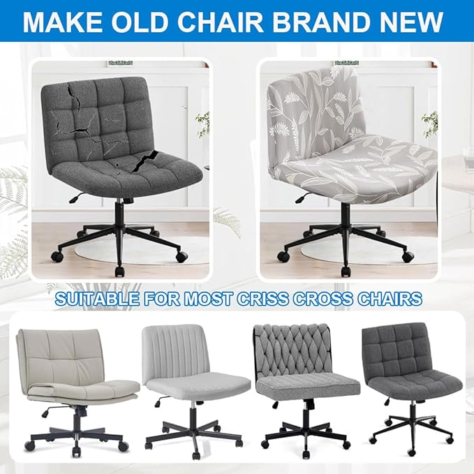 Levoberg Armless Criss Cross Office Desk Chair Cover Slipcovers Printed Vanity Desk Chair Covers Armless Cross Legged Wide Chair Covers Accent Mid Back Wide Swivel Task Chair Protector #14