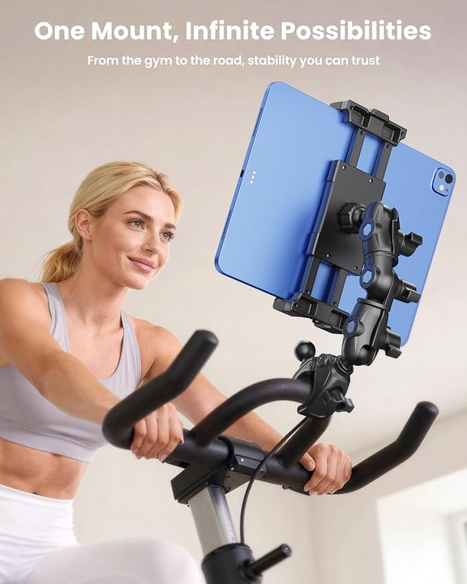 OHLPRO Mic Stand Tablet Holder, 360° Adjustable iPad & Phone Mount with Clamp, Fits 5–17" Devices, Sheet Music Stand Holder for iPad Pro 12.9 Air Mini, Black