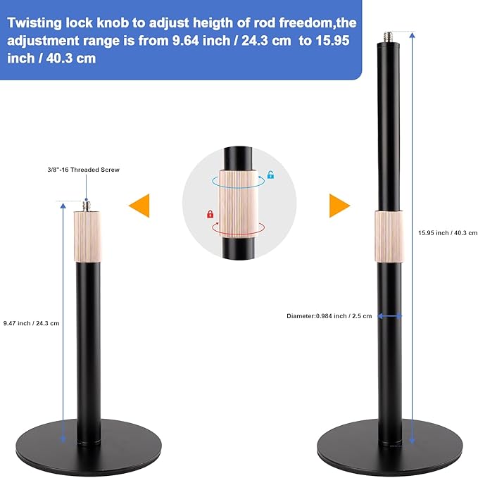 Mippko Desk Microphone Mic Stand, Adjustable Height Table Microphone Stand with Universal and Shock Mount Mic Clip, one 3/8"-16 Female to 5/8"-27 Male Adapter for Blue Yeti/BlueSnowball/SoloCast