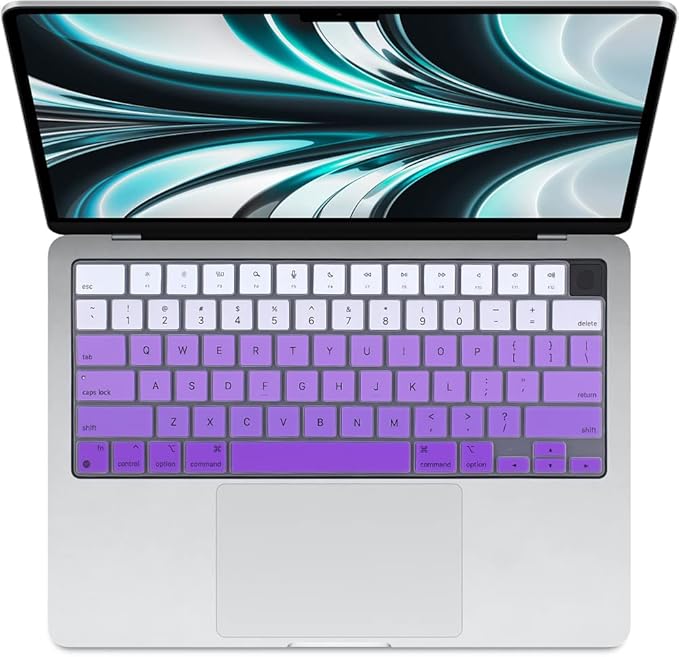 ProElife Keyboard Cover Skin for MacBook Air 13.6 15 inch 2024 2023 2022 M3 M2 Chip A2681 A2941, Ultra Thin Keyboard Protector U.S Enter for 2024-2022 Air 13.6'' 15'' M3 M2 Accessory (Ombre Purple)