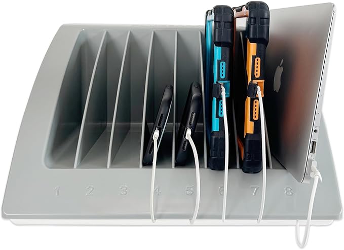 6-Pack | 8-Device Laptop & Tablet Charging Station for Multiple Laptops - Chromebook Organizer for Classroom & Office - Fits up to 17'' Screensize and 1.375'' Thick