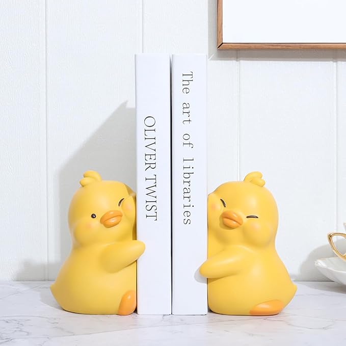 Cute Hug Ducks Decorative Bookends, Unique Book Ends to Hold Books Creative Resin Book Holder Stopper for Home Office Desk Bookshelf Decoration