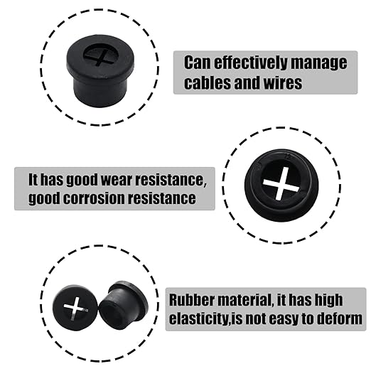 6 Pcs 12mm / 1/2 Inch Black Cable Cord Grommets, Rubber Desk Grommets for Table Computer Desk Wire Organizer TV Console and Other Furnitures Cover
