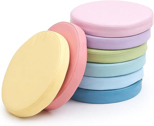 Juexica 8 Pcs Extra Thick Flexible Seating Floor Cushion Assorted Colored Floor Pillow Classroom Seat Cushion Soft Classroom Seating for Kid Learning(Macaron Color,13.8 x 13.8 x 2 Inch,Round)