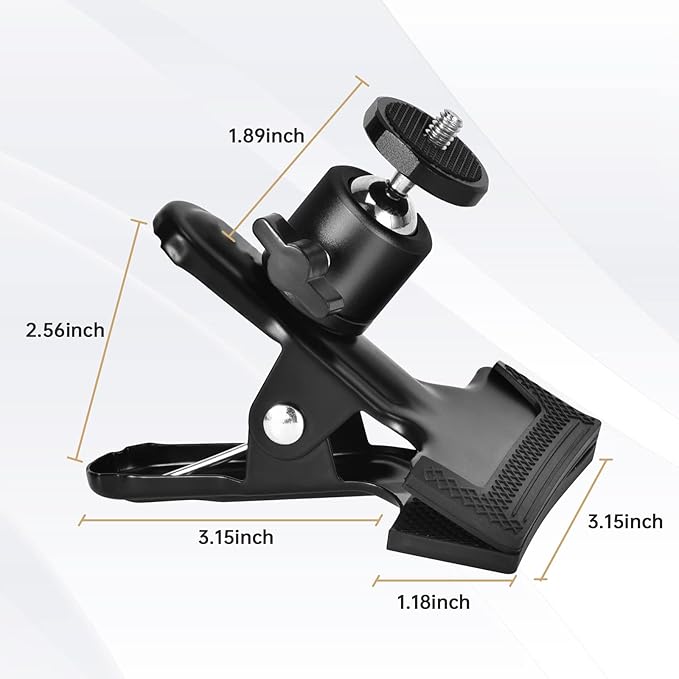 UTEBIT Heavy Duty Tripod Camera Mount Clip with 360 Swivel Mini Ballhead, Black Spring Clamp for DSLR Video Photoshoot Studio