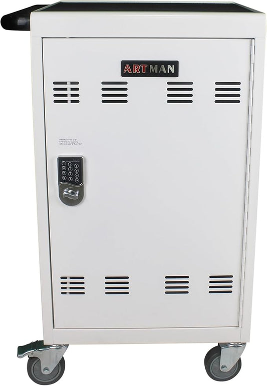32 Device Charging Cart with Combination Lock, Laptop and Tablet Mobile Charging Cabinet for Up to 16.3" Devices with Cord Management, Desktop Charging and Storage Locker for Classroom or Office.White