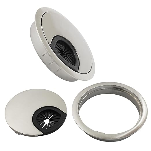 Bonsicoky 2 Pcs 2.4"(60mm) Metal Desk Grommet, Zinc Alloy Desk Cord Hole Cover for Wires Cable Office Desk, Silver