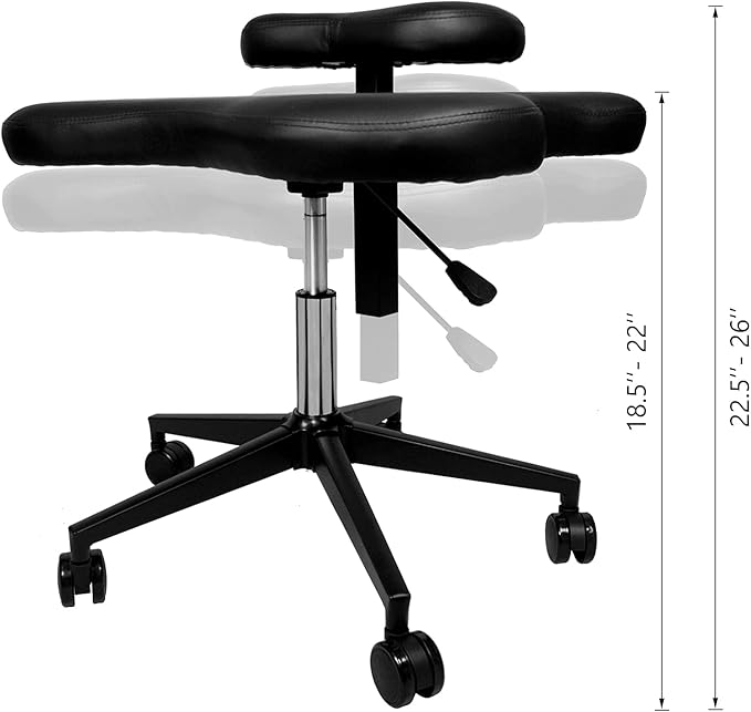 H&A Cross-Legged kneeing Chair for Office or Home, Meditation Seat for Reducing Back Pain, Ergonomic Posture Corrective Seat with Height Adjustable (Black), 26.5 inch x 23.5 inch