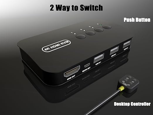 HDMI KVM Switch 4 Port - KVM Switcher for 4 Computers Share 1 Monitor & 3 USB 2.0 Devices,Keyboard Mouse Printer,Support 4K@30Hz, 4 Cables 1 Desktop Controller Included