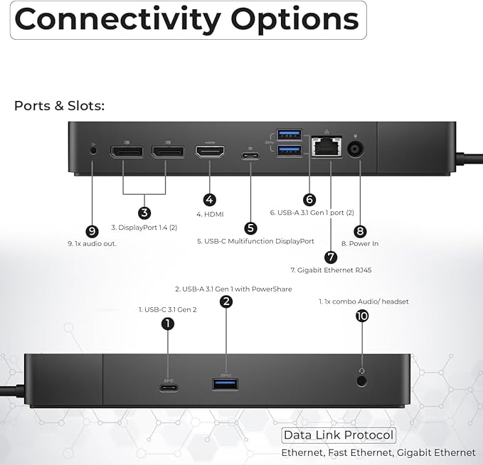 Dell WD19 Docking Station Bundle - Dell Dock with 130W Power Adaper + USB-C Cable (Renewed)