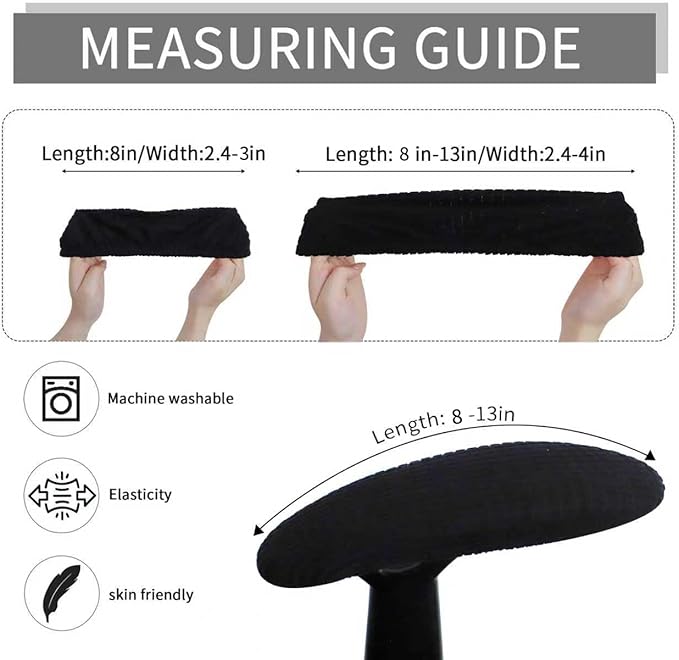 FORCHEER Office Chair Armrest Covers Stretchable Water Resistant Jacquard Elastic Band Short Computer Chair Arm Covers for Desk Chairs 8-13inch Washable 2 Pieces-Black
