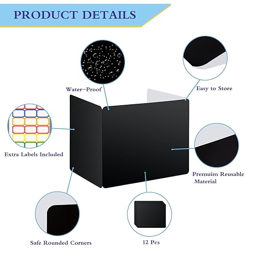 EARTHSON 12 Pcs Desk Dividers for Students, Coated Paper Privacy Shields Folder for Students, Privacy Folders for Students Desks, Test Divider Classroom Teacher Supplies Office Home, Black