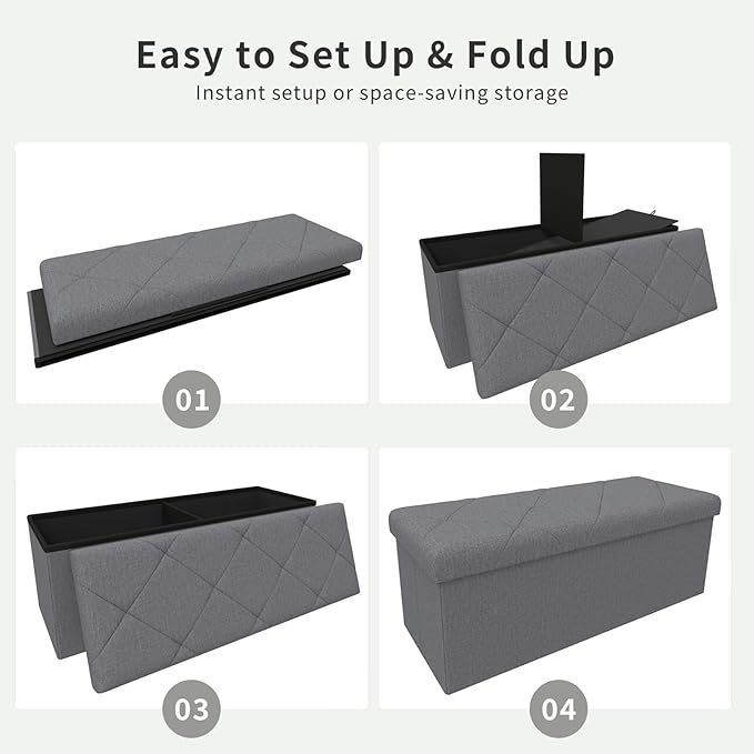 43 Inches Folding Storage Ottoman Bench for Bedroom,660 lb Ottoman with Storage End of Bed Storage Bench,for Bedroom,Living Room,Entryway,Dark Gray（43Wx15Dx15H