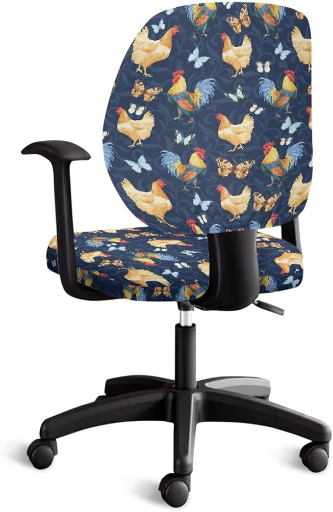 GLENLCWE Rooster Butterfly Beach Office Chair Slipcovers,Polyester Computer Chair Seat Covers Stretch High Back Chair Cover with Elastic Edge