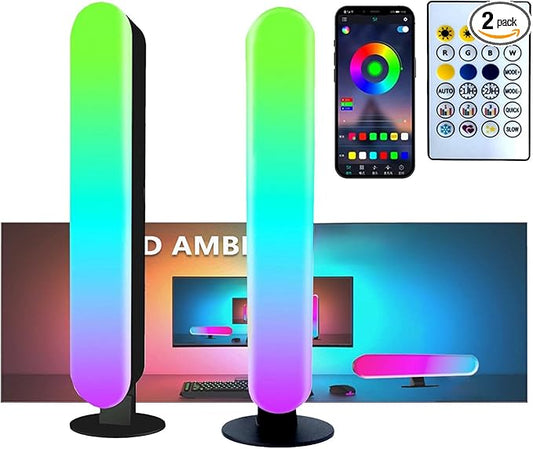 2pcs Smart LED Light, RGB Ambient Light Bars, Rhythm Lamp, Remote and APP Control, Music Sync Backlight for Gaming TV Bedroom, Desktop Lamp with Color Adjustable, timed Control