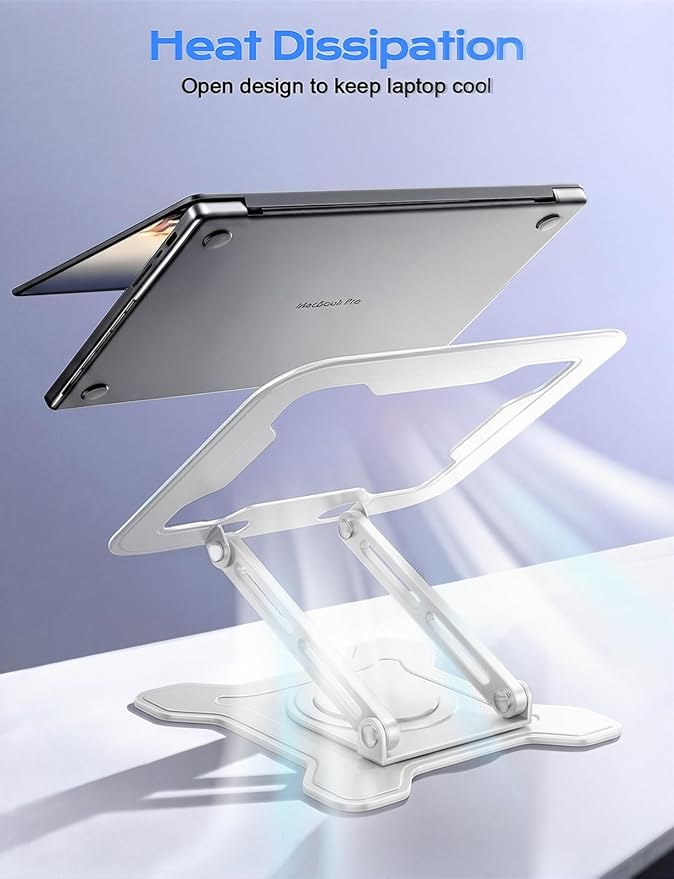 JCZT Adjustable Laptop Stand for Desk, 360° Rotating Base Ergonomic Computer Stand, Laptop Riser Foldable Protable for Office Home Fits Compatible with MacBook Pro/Air Notebook up to 10-16" White