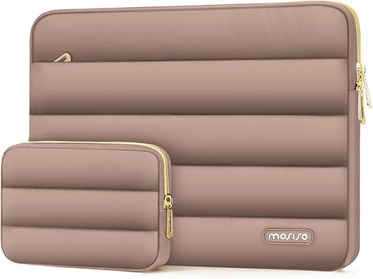 MOSISO Laptop Case 13.3 inch,13-13.3 inch Puffy Laptop Sleeve Compatible with MacBook Air 13.6 M5 M4 M3 M2 M1/Neo/Pro 13/14,HP Dell ASUS Lenovo,Polyester Horizontal Bag with Small Case, Brown | 13.3 inch, Polyester, Horizontal Bag, with Small Case, Brown