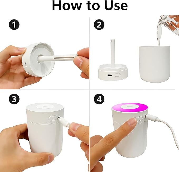 230ML Humidifier for Bedroom, Air Humidifier for Home, Plant Humidifiers Indoor Small with LED Colorful Gradient Light, USB Powered for Desk, Car, Travel, Hotel Room (White)
