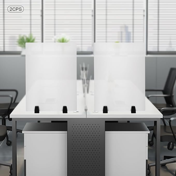 2 Pack Desk Privacy Panels, Clamp-on Acrylic Office Desk Divider, Office Partitions 24" x 18"