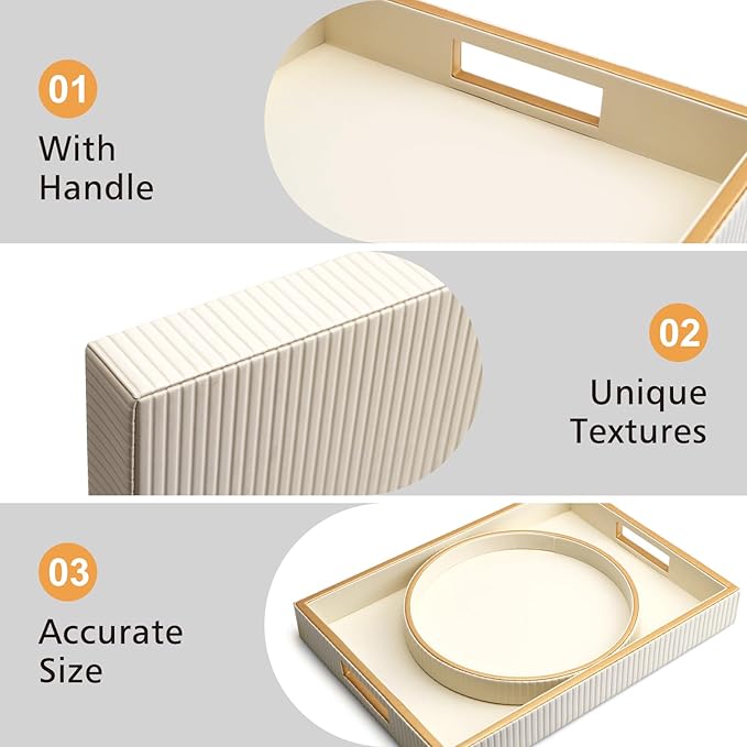 SANZIE Leather Tray Desktop Storage Organizer Premium Serving Trays Decorative Tray Valet Tray for Sundries Cosmetics Phone Wallet Cutlery (White Holder)