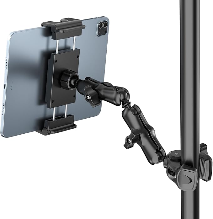 PLDHPRO Tablet Holder for Mic Stand,iPad Clamp Mount with Long Arm,360°Rotating Adjustable Tablet Mount for Microphone Stand,Fits 5.1"-15.6" iPad Pro 12.9, Galaxy,iPhone