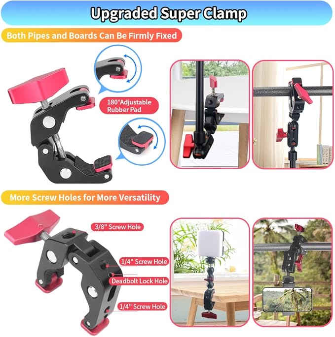 22" Magic Arm w Clamp Mount, Overhead Desk Phone Mount Stand, Adjustable Articulating Friction Camera Boom Arm w 1/4" Thread for Phone Video Light Webcam Action Camera Tripod Mic