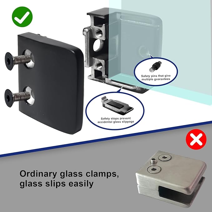 Glass Clamp - 40PCS ,for 1/3 "-1/2" Tempered Glass, Stainless Steel 304 Flat Back Square Casting- Black for Indoor/Outdoor Balustrade, Stair Handrail (LIUCHONGYANG99)
