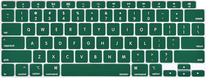 MOSISO Keyboard Cover Compatible with MacBook Air 13 inch 2022 2021 2020 Release A2337 M1 A2179 Retina Display with Touch ID Backlit Magic Keyboard, Waterproof Protective Silicone Skin, Peacock Green