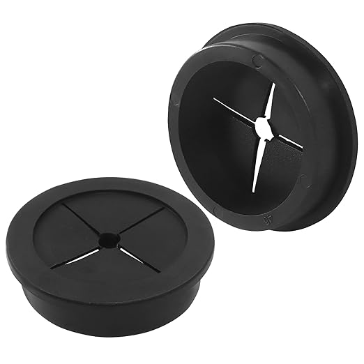 Hordion 2PCS Rubber Grommet 1-3/4 Inch (45mm), Desk Grommet Black Wire Hole Cover for Office Computer Desk Wire Cable Cord Organizer