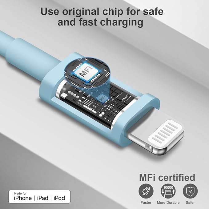 iPhone 14 13 12 11 Charger Fast Charging iPhone Fast Charger 3-Pack 20W iPad Chargers 6FT C Chargers Fast Charging Cord Whit iPhone 14/14 Max/13 Pro/13/12 Mini/12 Pro Max/11 Max/Xs and iPad (Blue)
