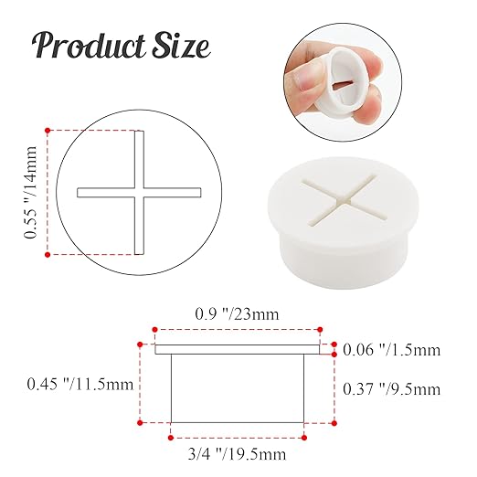 12pcs 3/4 Inch Cable Grommet, Flexible Desk Grommet, Cable Cord Hole Plug Wire Hole Cover for Desk, Table, Wire Pass Through (White)
