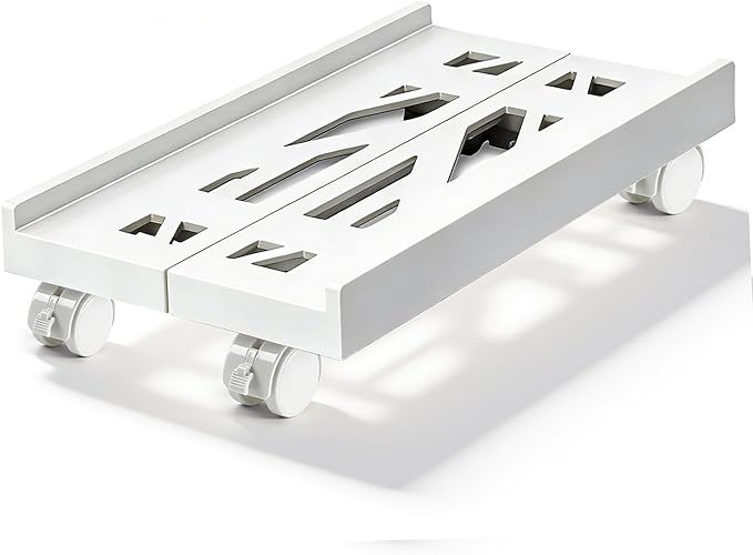 Computer Tower Stand, Adjustable Mobile CPU Stand with 4 Rolling Caster Wheels, PC Tower Stand Fits Most PC Under Desk-White