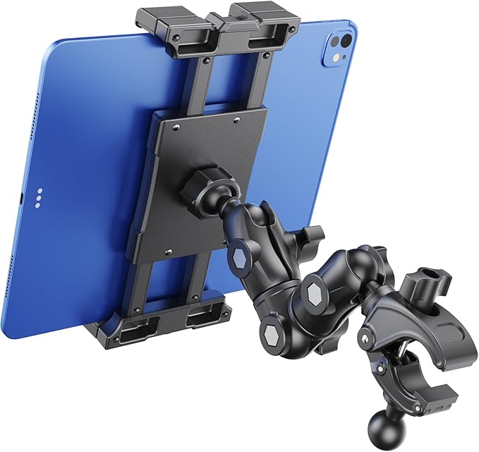 OHLPRO Mic Stand Tablet Holder, 360° Adjustable iPad & Phone Mount with Clamp, Fits 5–17" Devices, Sheet Music Stand Holder for iPad Pro 12.9 Air Mini, Black