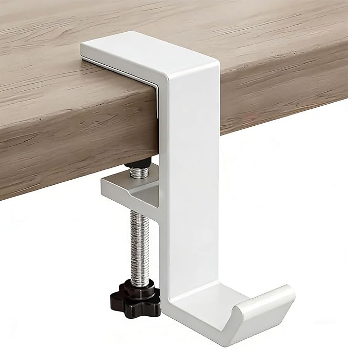 Headphone Stand - Aluminum Alloy Headphone Holder, Under Headset Stand for Desk Fit for PC Gaming Headset Hanger Hook Suitable for Office, Computer, Student Class Desk, Handmade Creator Table (White)