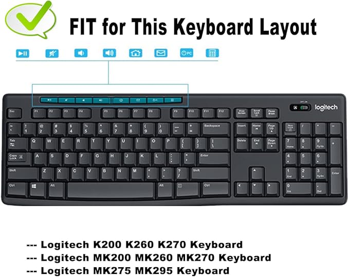 Keyboard Cover Skin Protector with Large Letters Fit Logitech MK295 MK275 MK270 Keyboard, Logitech K200 K260 K270 K275 K295 MK200 MK260 Ultra Thin Desktop PC Silicone Keyboard Cover