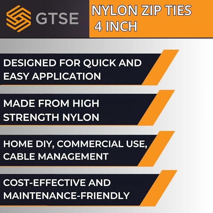 GTSE 4 Inch Orange Zip Ties, 100 Pack, 18lb Strength, UV Resistant Nylon Small Cable Ties, Self-Locking 4" Tie Wraps