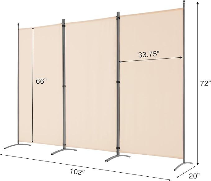 Spurgehom 3 Panel Room Divider Folding Partition Privacy Screens, Freestanding Fabric Room Panel Portable Room Partition Wall Dividers for Home Office Restaurant, 102" W X 71" H (Beige)