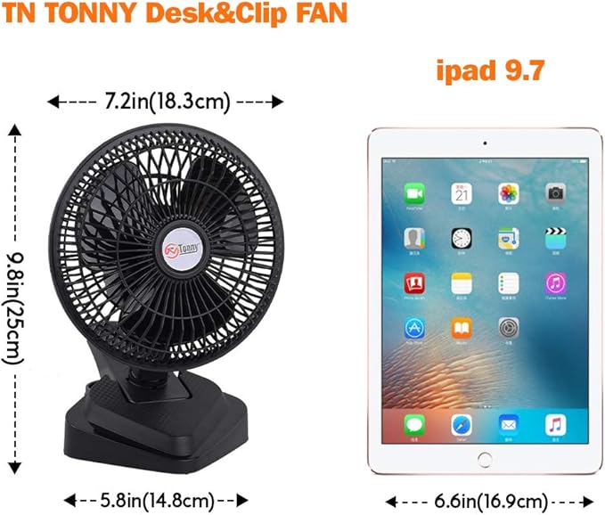 TN TONNY Convertible 6-Inch Desk & Clip on Fan Two Quiet Speeds, Household Table Clip on Fans AC Personal Desktop Fans with 6 Feet Cord, Ideal for The Home, Office, Dorm, Black