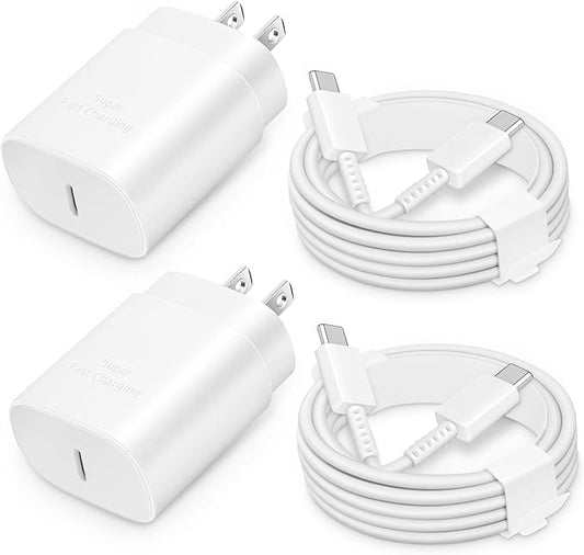 25W USB-C Fast Charger Block with C-to-C Cable [PD PPS Compatible] for Galaxy S24/S23/S22, Pixel 8/7, Z Flip 5, i Phone 17/16/15 - Compact Type C Charger [White]