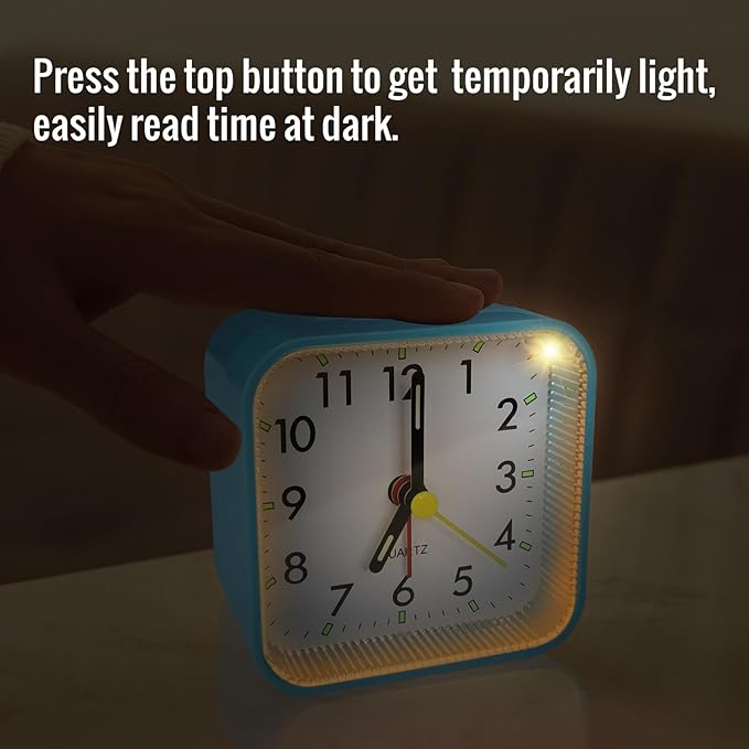 Lamisola Small Battery Operated Analog Alarm Clock for Bathroom, Travel Clock, Quieter Bedrooms Desk Bedside Clocks for Kids Teen, Blue