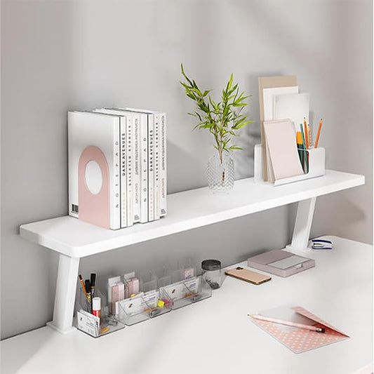 31.5x7.8in Clamp on Desk Shelf, Adjustable Desktop Organizer Extension Bookshelf Above Storage Rack Accessories for Home Office Organization White