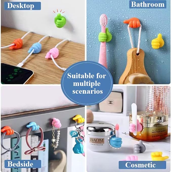 32 Pcs Self Adhesive Thumb Hooks, Waterproof Cable Holder Wire Cord Clip Management, Cute Thumb Cord Holder for Desk, Wall, Key (Multicolor)