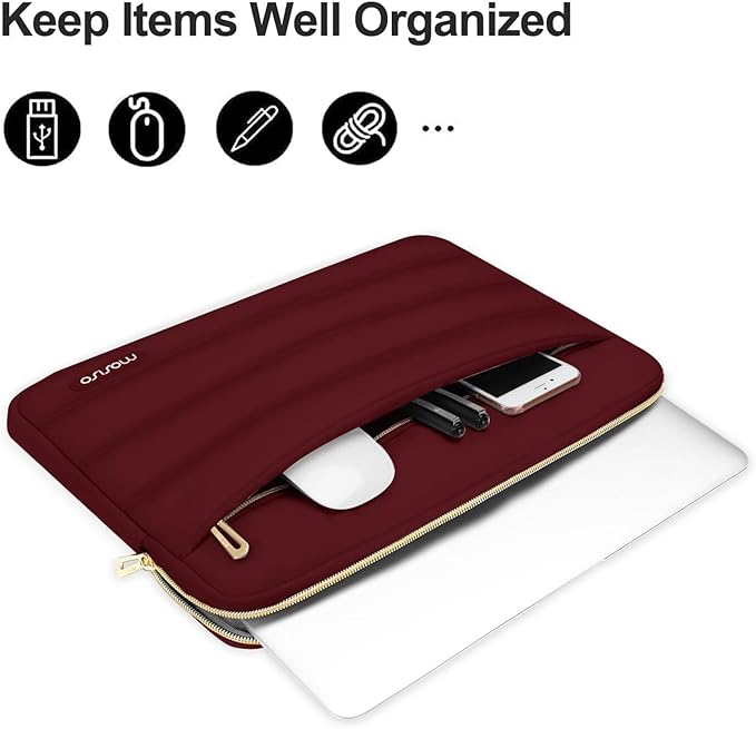 MOSISO Laptop Case 13.3 inch,13-13.3 inch Puffy Laptop Sleeve Compatible with MacBook Air 13.6 M5 M4 M3 M2 M1/Neo/Pro 13/14,HP Dell ASUS Lenovo,Polyester Horizontal Bag with Small Case, Red