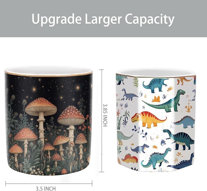 WAVEYU Cute Pen Pencil Holder for Desk, Durable Ceramic Organizer Decor for Room, Office, Classroom, Mushroom Pattern
