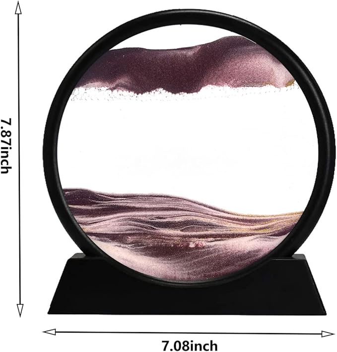 rysnwsu 3D Dynamic Sand Art Liquid Motion, Moving Sand Art Picture Round Glass 3D Deep Sea Sandscape in Motion Display Flowing Sand Painting Relaxing Desk Toys (Brown, 7'')