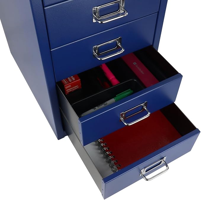 Bisley 6-Drawer Steel MultiDrawer Cabinet - Oxford Blue, Chrome Pull Handles with Label Holders, Powder-Coated Steel, Removable Drawers, Fits Under Most Desks, Labels Included