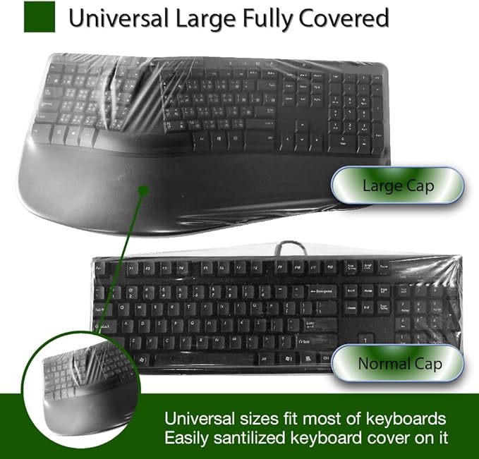 Universal KeyboardCap. Fully Covered Flat Style 0.025mm Waterproof Anti-Dust Desktop Keyboard Cover with Numeric Hospital/Dentist Use (Large Size 3 Pack)
